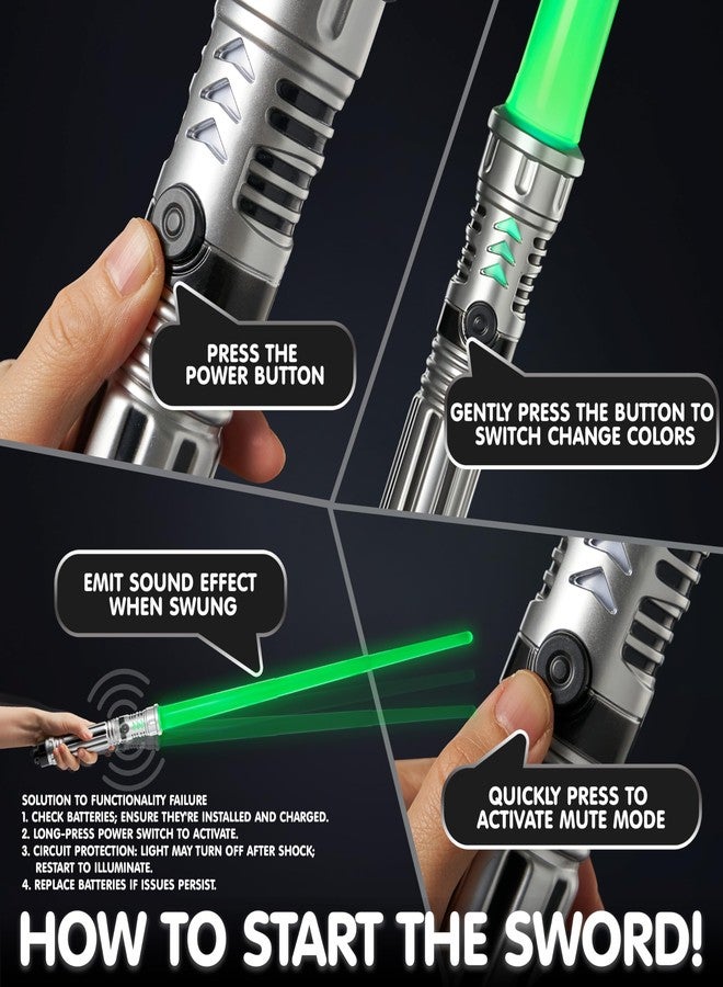 SYNCFUN 3 Pack 7 Colors Light Up Swords for Kids, Dual Extendable LED Swords Set with FX Sound (Motion Sensitive) and Sliver Handle for Fighters and Warriors, Halloween Birthday Party Gift for Boys - Image 3